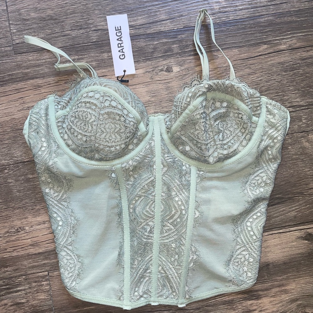 Garage Lace Bustier Top in Light Green